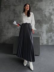 pliseli deri görünümlü uzun etek asm450 füme 2