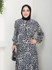 leopar desenli kuşaklı yazlık elbise asm230 gri 4