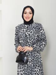 leopar desenli kuşaklı yazlık elbise asm230 gri 5