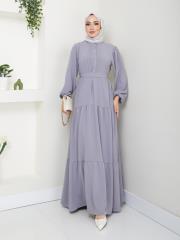 nervür detaylı yazlık elbise asm207 gri