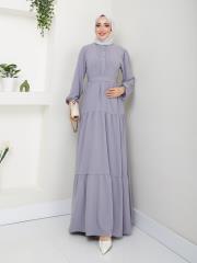 nervür detaylı yazlık elbise asm207 gri 2