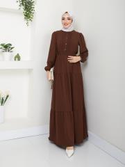 nervür detaylı yazlık elbise asm207 kahve 2