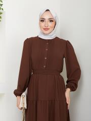 nervür detaylı yazlık elbise asm207 kahve 5