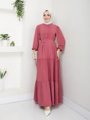 nervür detaylı yazlık elbise asm207 pudra