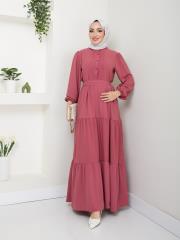 nervür detaylı yazlık elbise asm207 pudra 2