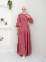 nervür detaylı yazlık elbise asm207 pudra 3