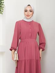 nervür detaylı yazlık elbise asm207 pudra 5