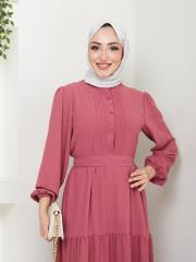 nervür detaylı yazlık elbise asm207 pudra 6