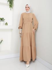 nervür detaylı yazlık elbise asm207 bej
