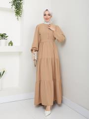 nervür detaylı yazlık elbise asm207 bej 3