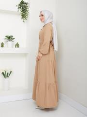 nervür detaylı yazlık elbise asm207 bej 4