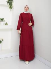 nervür detaylı yazlık elbise asm207 bordo