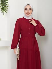 nervür detaylı yazlık elbise asm207 bordo 5