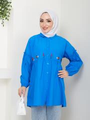 ön nakış detaylı yazlık tunik asm4060 indigo mavi 6