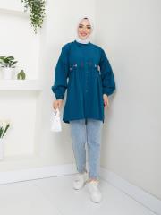 ön nakış detaylı yazlık tunik asm4060 petrol mavisi 2