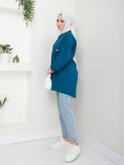 ön nakış detaylı yazlık tunik asm4060 petrol mavisi 4