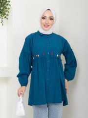 ön nakış detaylı yazlık tunik asm4060 petrol mavisi 5