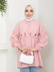 ön nakış detaylı yazlık tunik asm4060 pudra 6