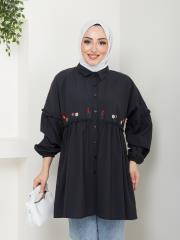 ön nakış detaylı yazlık tunik asm4060 siyah 5