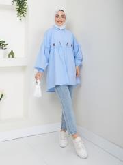 ön nakış detaylı yazlık tunik asm4060 buz mavisi