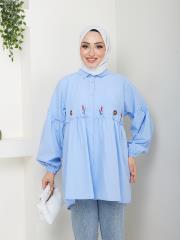 ön nakış detaylı yazlık tunik asm4060 buz mavisi 5
