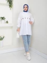 ön nakış detaylı yazlık tunik asm4060 beyaz 2