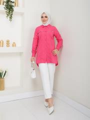 yakası taş detaylı yazlık tunik asm218 fuşya 2