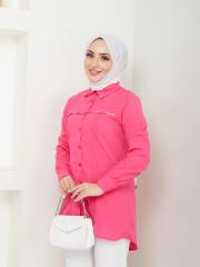 yakası taş detaylı yazlık tunik asm218 fuşya 5