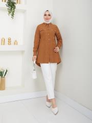 yakası taş detaylı yazlık tunik asm218 kahve 2