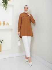 yakası taş detaylı yazlık tunik asm218 kahve 3