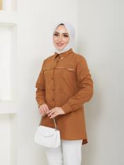 yakası taş detaylı yazlık tunik asm218 kahve 5