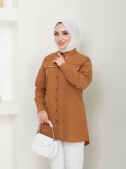 yakası taş detaylı yazlık tunik asm218 kahve 6