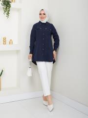 yakası taş detaylı yazlık tunik asm218 lacivert