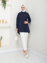 yakası taş detaylı yazlık tunik asm218 lacivert 2