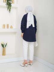 yakası taş detaylı yazlık tunik asm218 lacivert 4