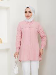 yakası taş detaylı yazlık tunik asm218 pudra 6