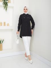 yakası taş detaylı yazlık tunik asm218 siyah