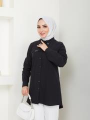 yakası taş detaylı yazlık tunik asm218 siyah 6