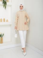 yakası taş detaylı yazlık tunik asm218 bej