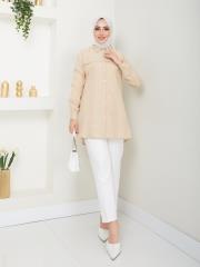 yakası taş detaylı yazlık tunik asm218 bej 2