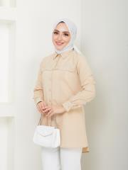 yakası taş detaylı yazlık tunik asm218 bej 4