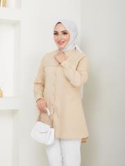 yakası taş detaylı yazlık tunik asm218 bej 5