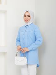 yakası taş detaylı yazlık tunik asm218 buz mavisi 5