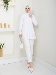 yakası taş detaylı yazlık tunik asm218 beyaz 3