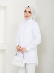 yakası taş detaylı yazlık tunik asm218 beyaz 5