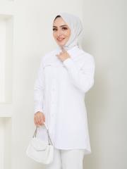 yakası taş detaylı yazlık tunik asm218 beyaz 6
