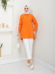 yakası taş detaylı yazlık tunik asm218 oranj