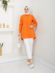 yakası taş detaylı yazlık tunik asm218 oranj 2
