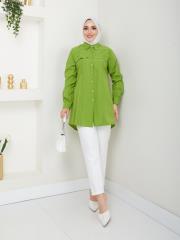 yakası taş detaylı yazlık tunik asm218 fıstık yeşili