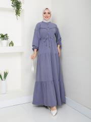 beli tünelli yazlık elbise asm1034 gri